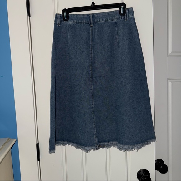 Allegra K Blue Denim A-Line Midi Button Down Skirt - Picture 6 of 10
